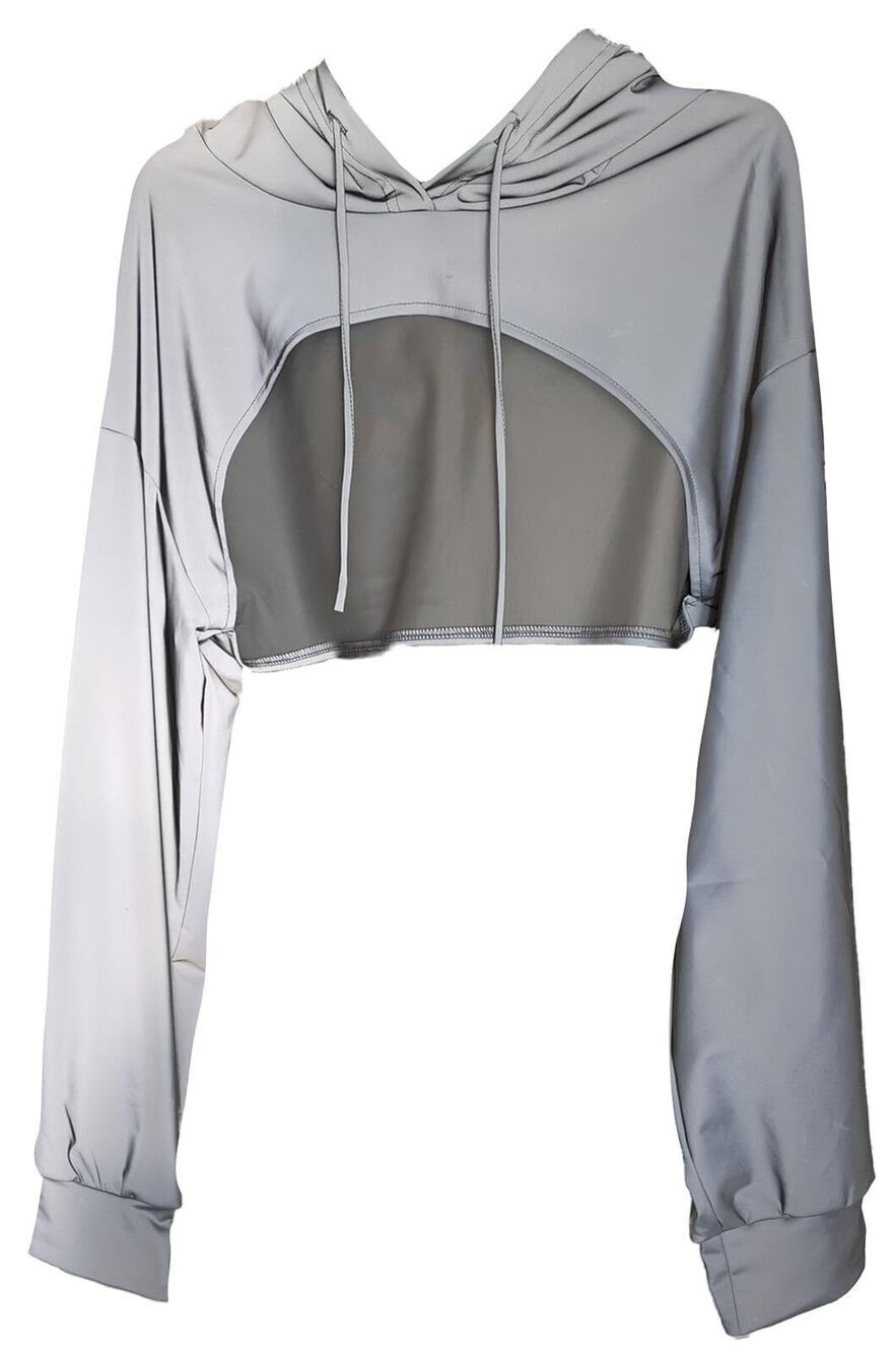 7902 Holographic Top Reflective Supper Crop Long Sleeve Halloween Festival